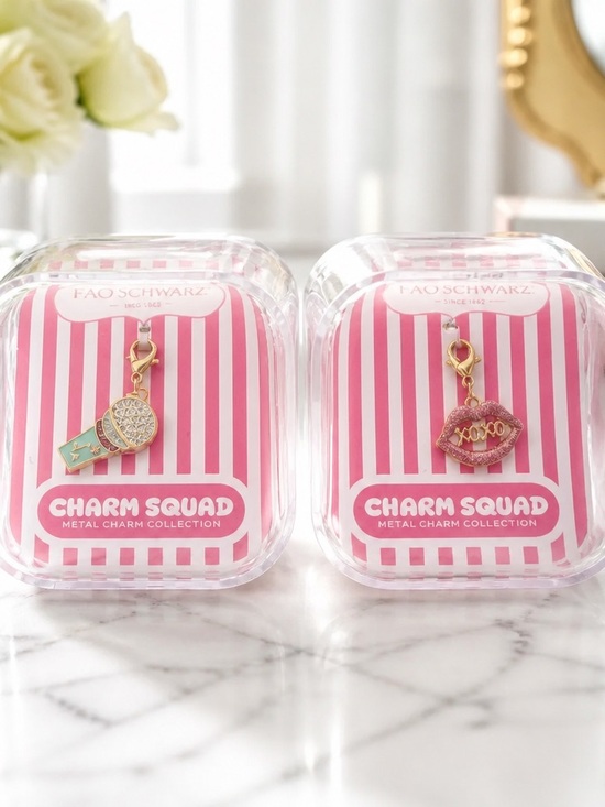 FAO Schwarz Jewelry - FAO Schwarz Charm Squad Metal Charms - Pink & Gold Accents set of 2